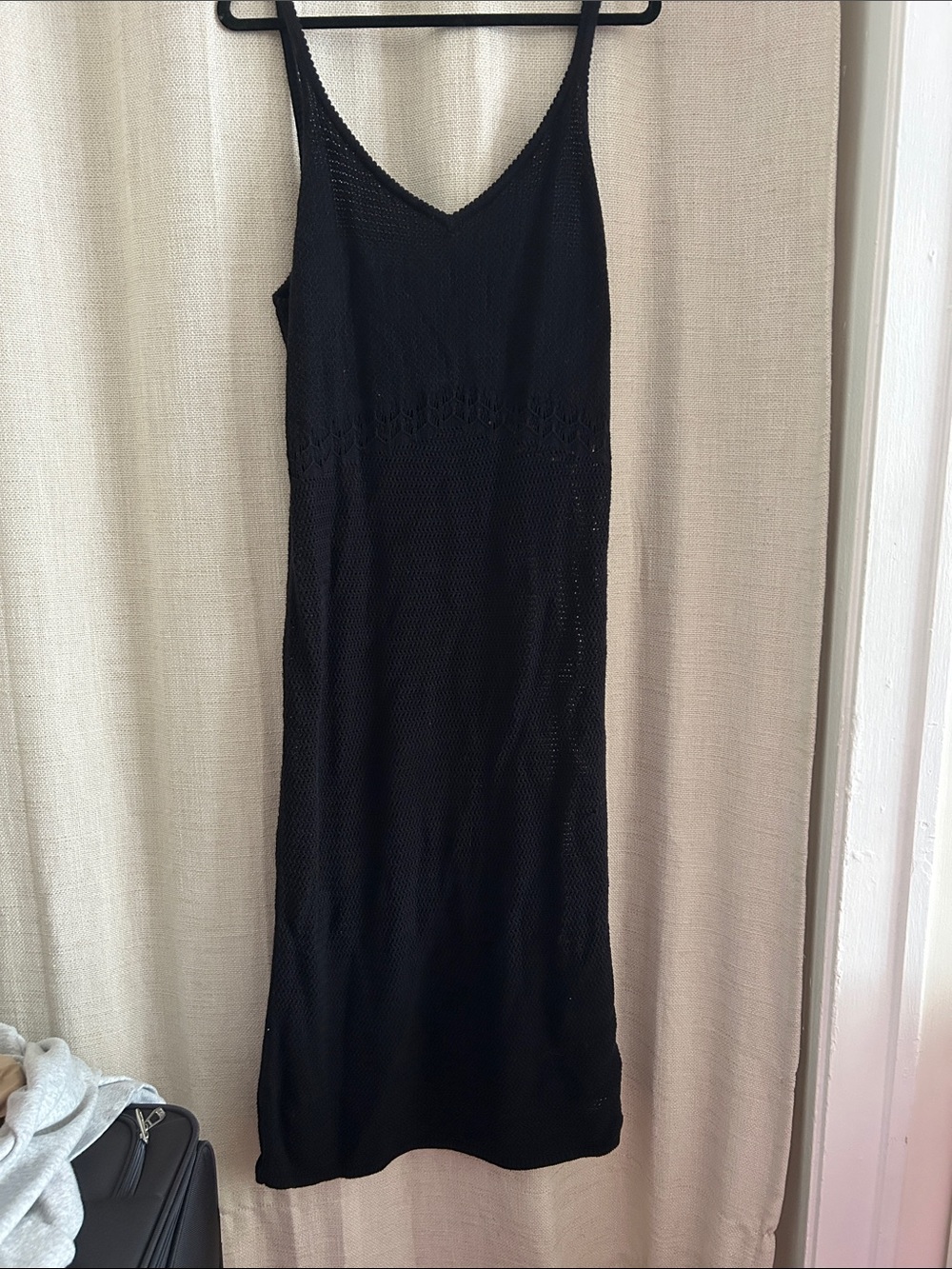 Old Navy Black Knit/crochet Midi Slip Dress